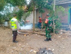 Cegah Penyebaran Cikungunya, Babinsa Koramil 0810/15 Rejoso Bersama Petugas Puskesmas Lakukan Fogging