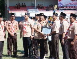Dandim Nganjuk Hadiri Apel Besar Peringatan Hari Pramuka ke-64 di Stadion Anjuk Ladang