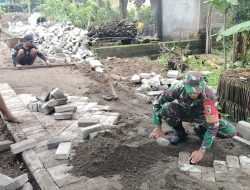 Wujudkan Jalan Halus, Babinsa Peduli Infrastruktur Desa Ikut Pasang Paving Bersama Warga