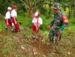 Babinsa Koramil 0810-18/Ngetos Bersama Guru dan Siswa SDN 1 Klodan Laksanakan Penanaman 40 Pohon di Desa Klodan