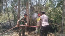 Cegah Api Meluas, Babinsa Koramil 0810/15 Rejoso Bantu Damkar Padamkan Kebakaran Rumpun Bambu di Wilayah Binaan